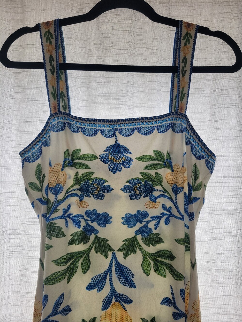 Women's White Blue Yellow Floral Midi Sundress Sleeveless Vacation Resort Dress - Picture 9 of 11
